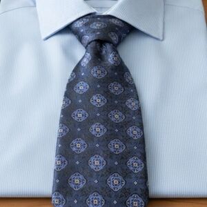 Serica Made in Italy Pure Silk Tie Geometric Floral Blue Gold Classic 3.5" Width
